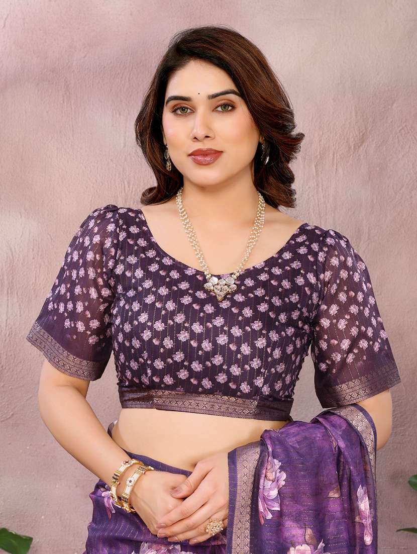 women floral printed bordered saree with blouse - 22001381 - Standard Image - 5