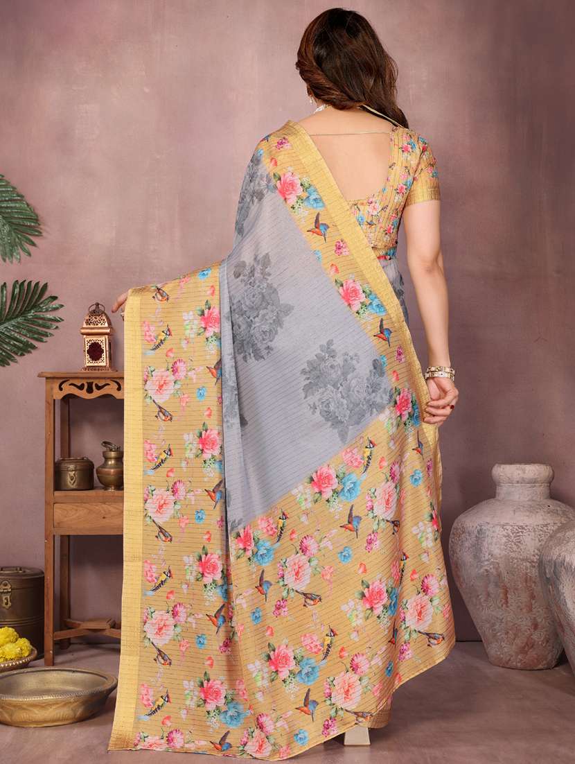 women floral printed bordered saree with blouse - 22001382 - Standard Image - 3