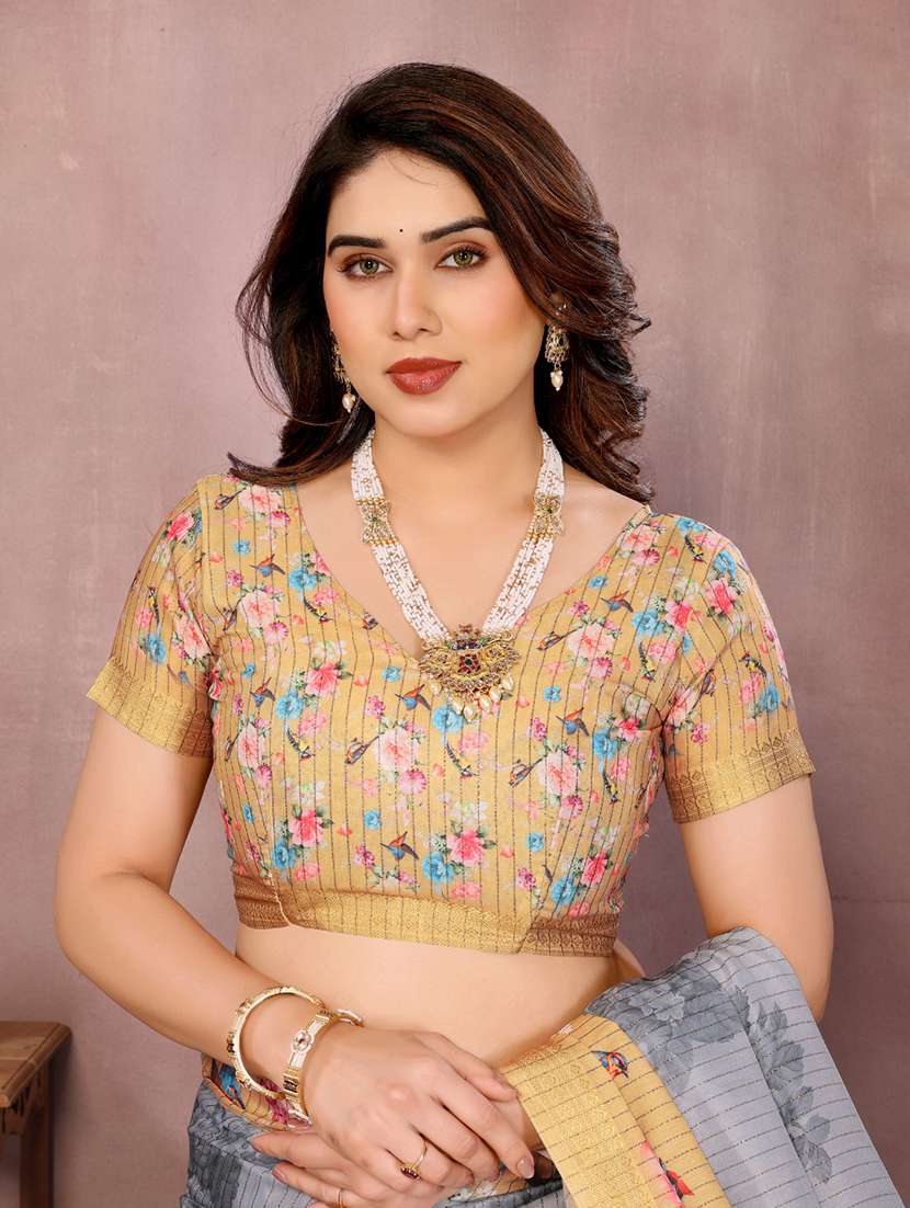 women floral printed bordered saree with blouse - 22001382 - Standard Image - 5