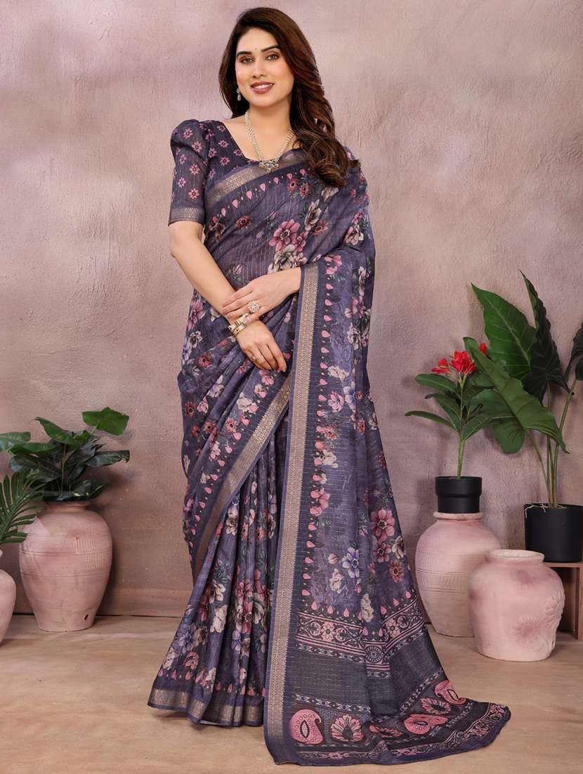 women floral printed bordered saree with blouse - 22001383 -  Zoom Image - 0