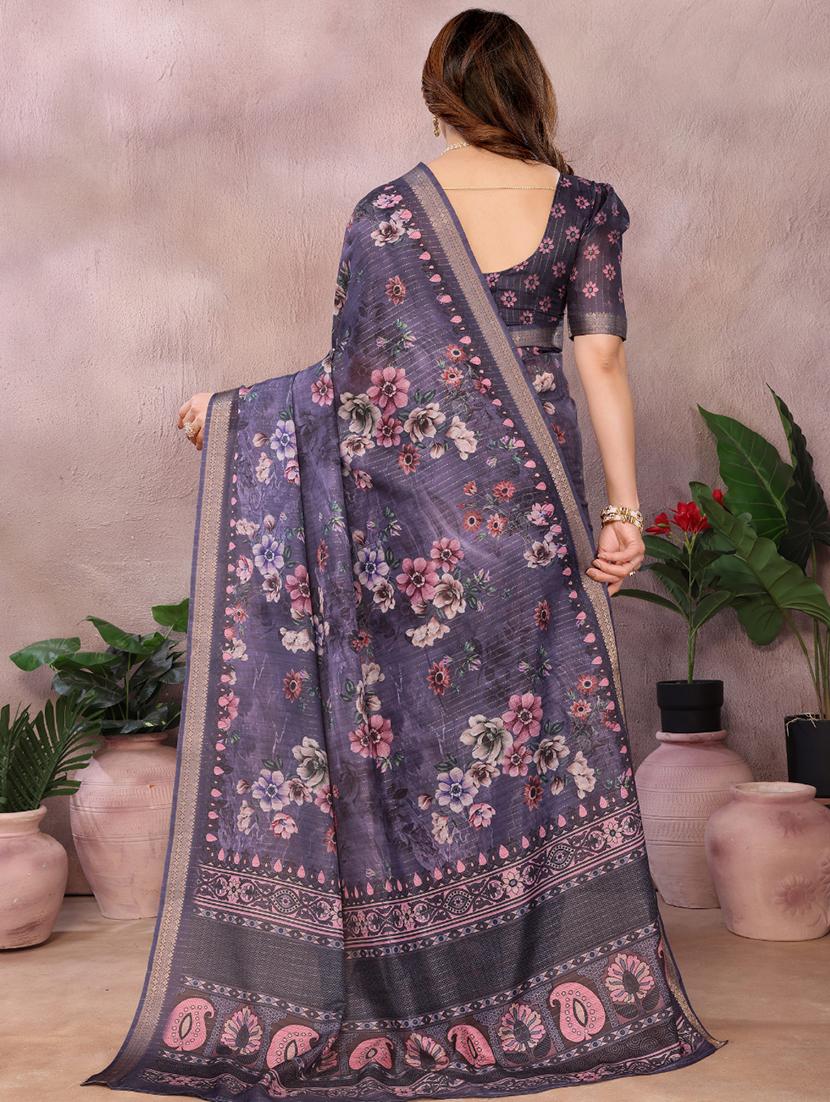 women floral printed bordered saree with blouse - 22001383 - Standard Image - 3