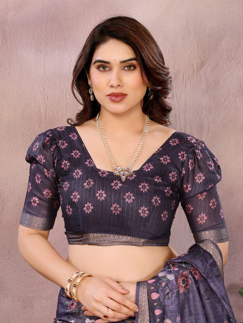 women floral printed bordered saree with blouse - 22001383 - Standard Image - 5