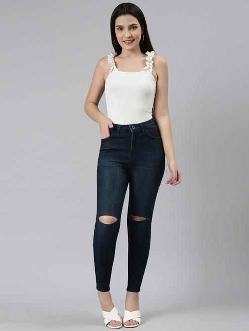 women slash knee high rise skinny jean - 22001385 - Standard Image - 0