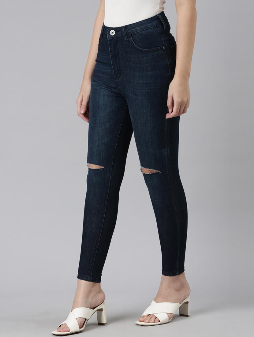 women slash knee high rise skinny jean - 22001385 - Standard Image - 3