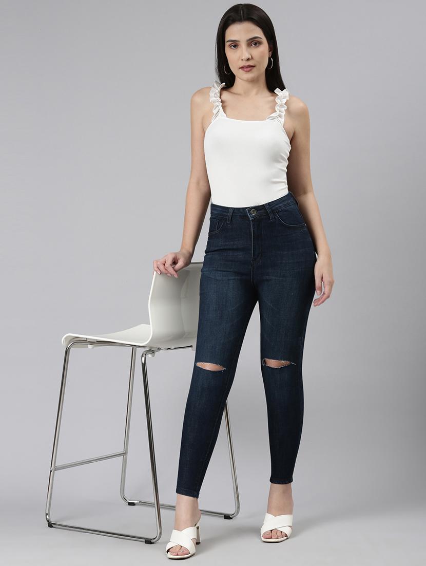 women slash knee high rise skinny jean - 22001385 - Standard Image - 5