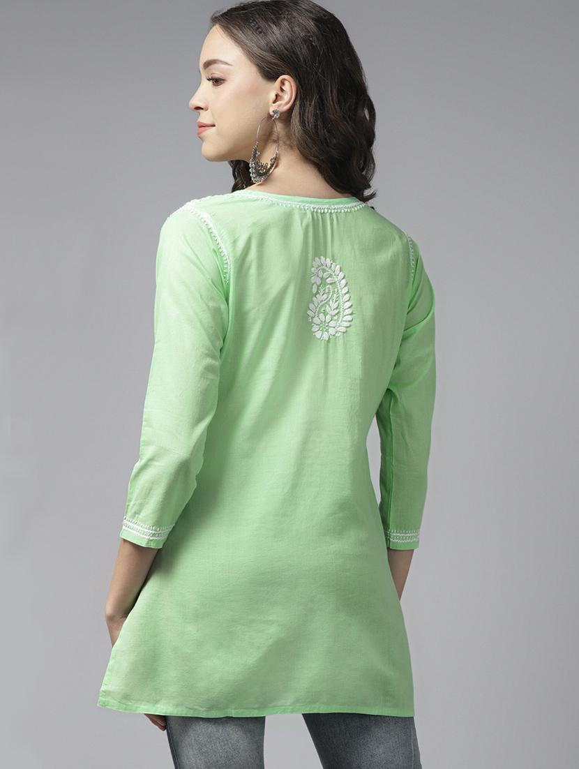 green cotton straight kurti - 22001477 - Standard Image - 3