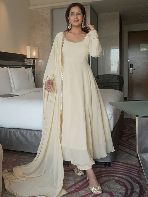 women solid long sleeve anarkali kurta pant with dupatta set - 22001600 -  Standard Image - 0