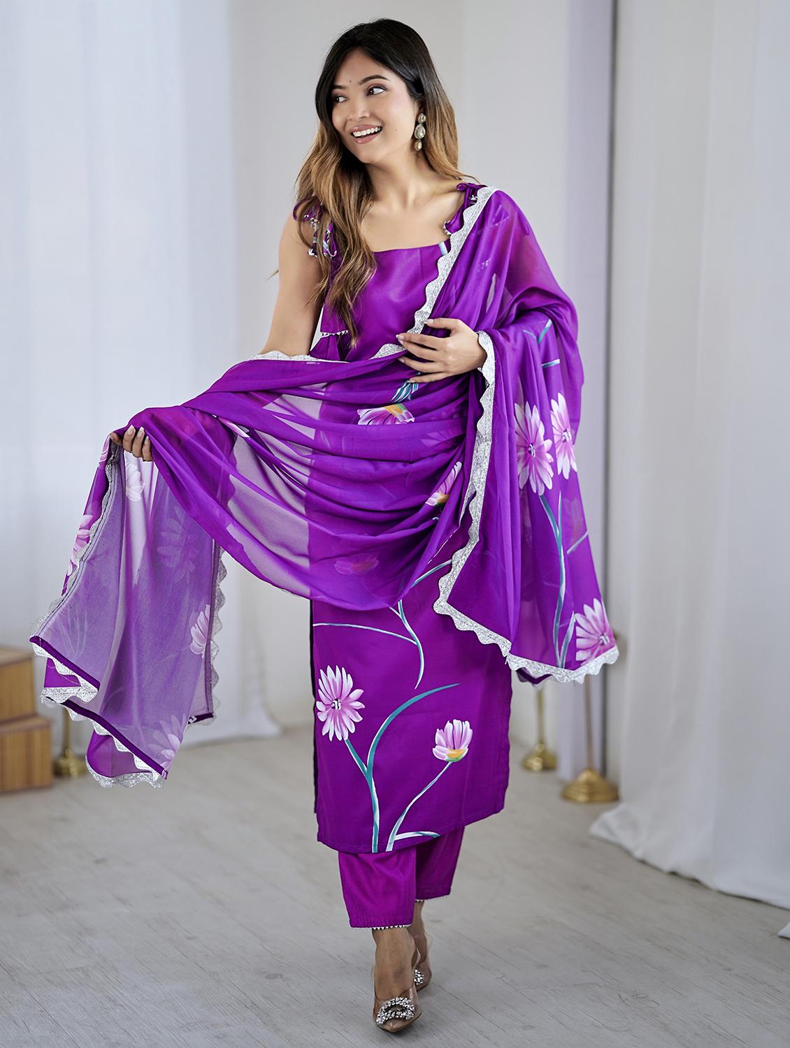 women floral sleeveless kurta pant with dupatta set