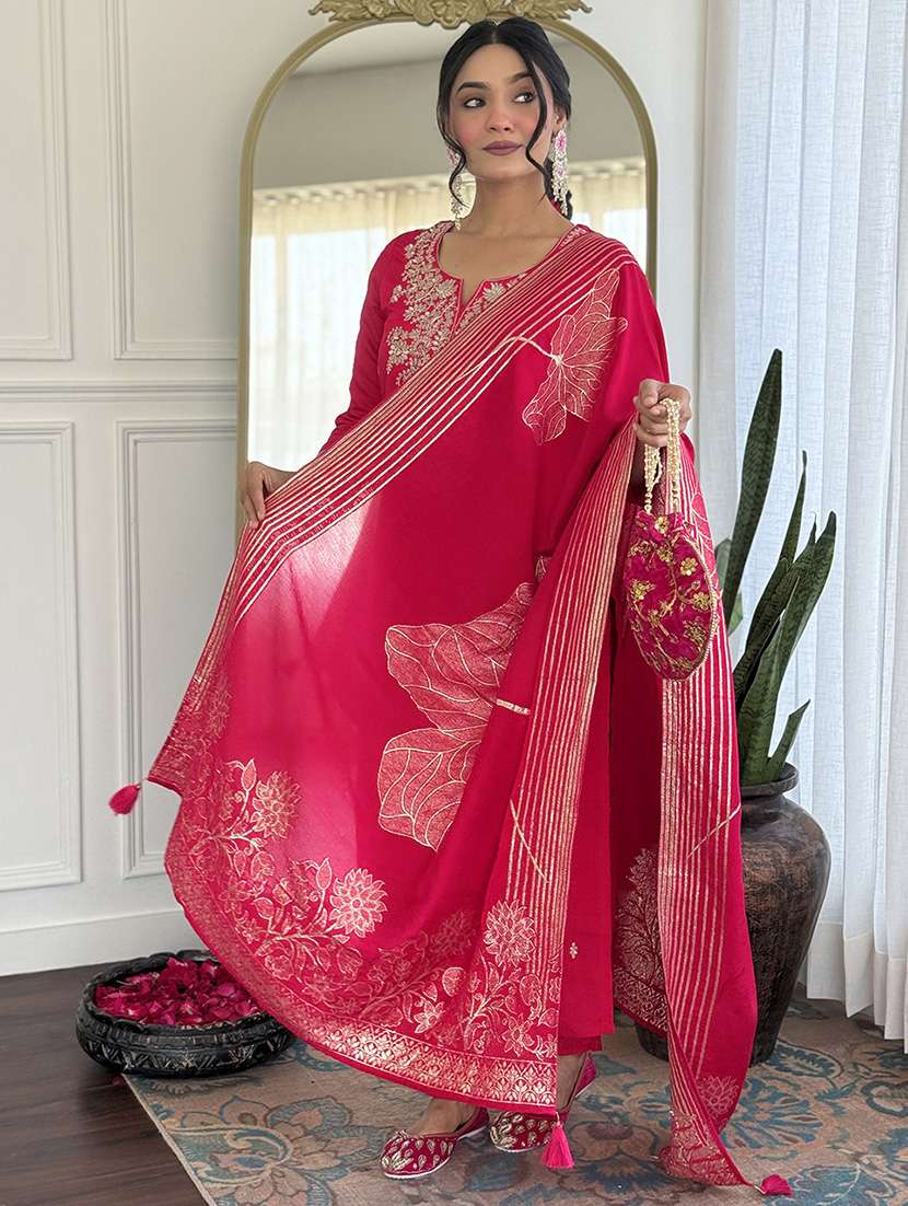 women embroidered three quarter sleeve kurta pant with dupatta set - 22001605 -  Standard Image - 5