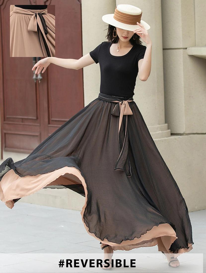 women solid high rise reversible flared maxi skirt - 22001721 - Zoom Image - 0