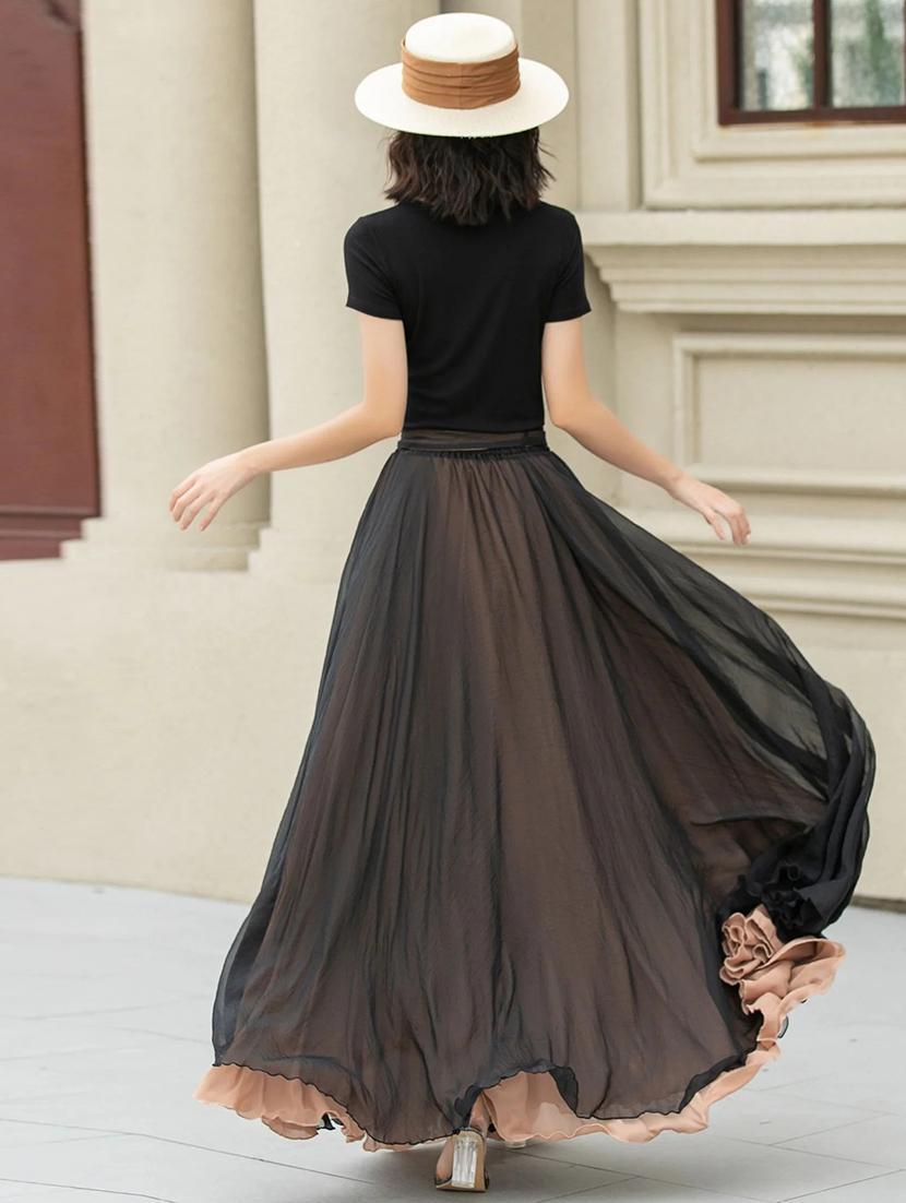 women solid high rise reversible flared maxi skirt - 22001721 - Standard Image - 3