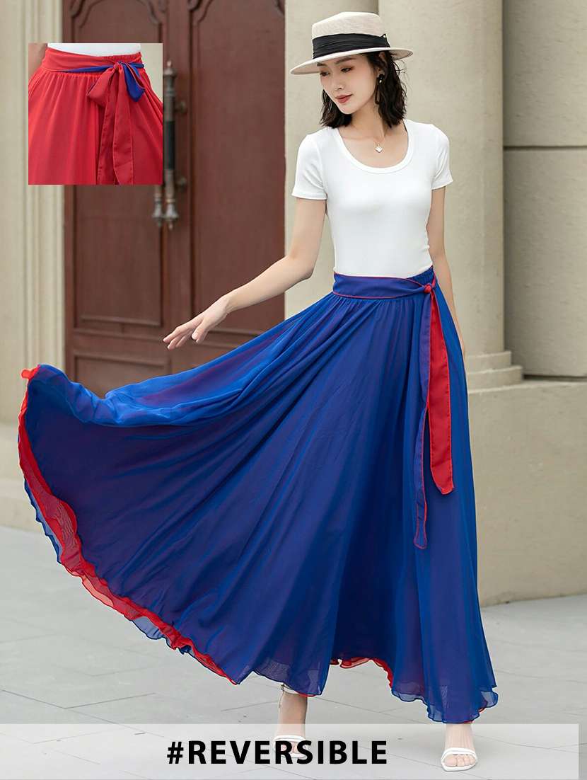 women solid high rise reversible flared maxi skirt - 22001722 -  Zoom Image - 0