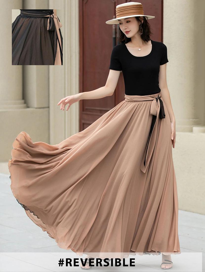 women solid high rise reversible flared maxi skirt - 22001723 - Zoom Image - 0