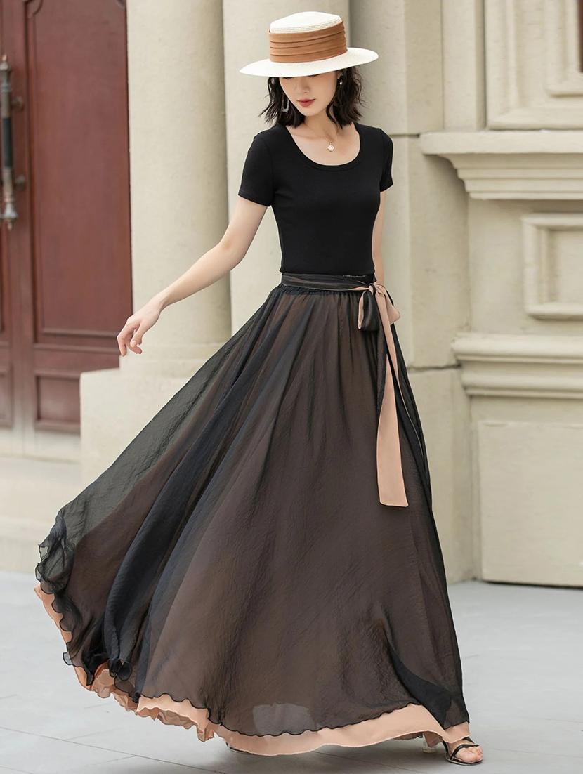 women solid high rise reversible flared maxi skirt - 22001723 - Standard Image - 3
