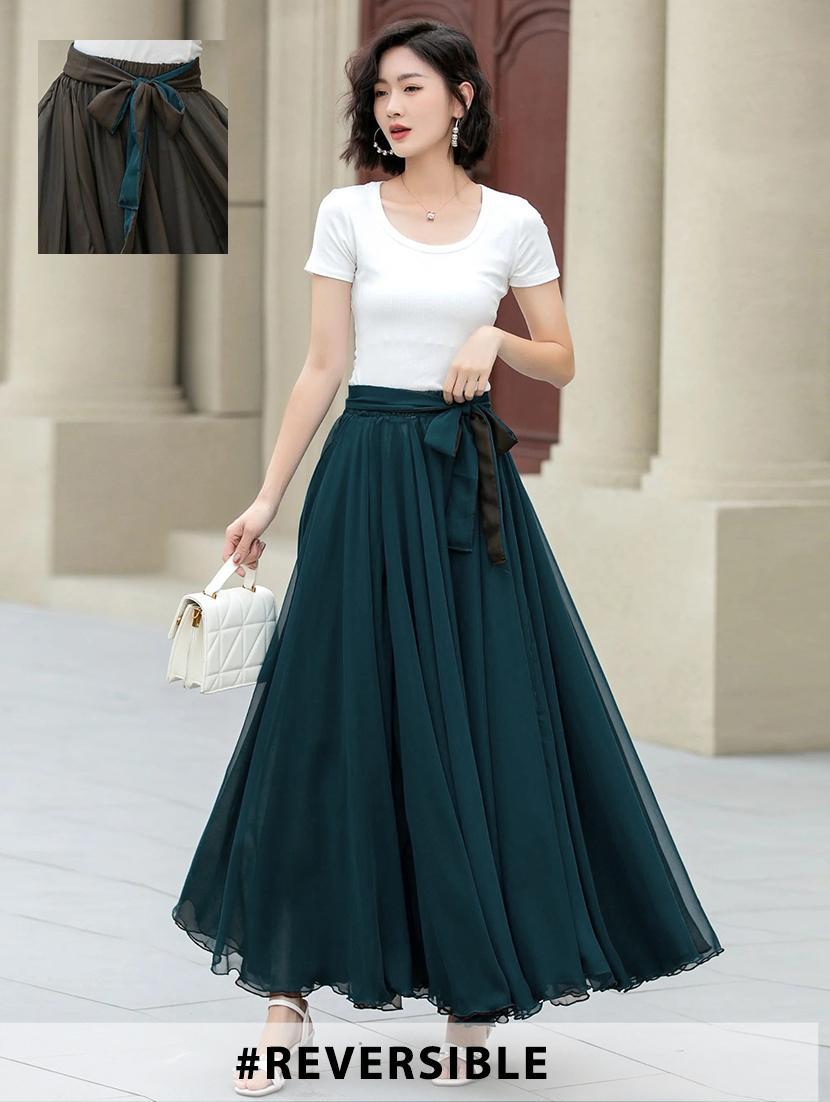 women solid high rise reversible flared maxi skirt - 22001724 -  Zoom Image - 0