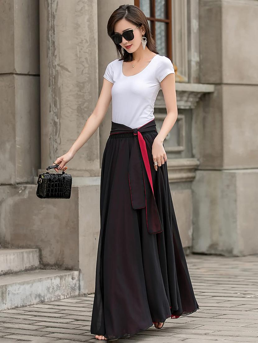 women solid high rise reversible flared maxi skirt - 22001725 - Standard Image - 3