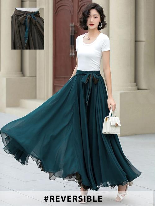 women solid high rise reversible flared maxi skirt - 22001728 -  Standard Image - 0