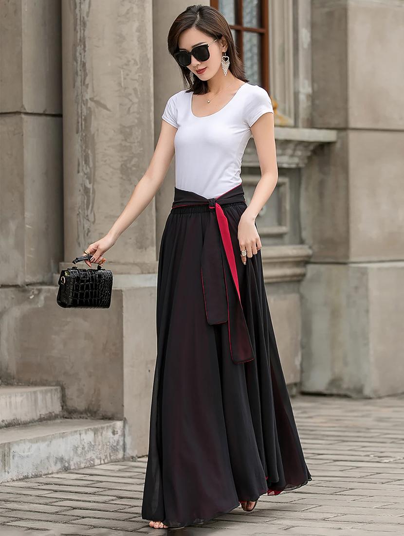 women solid high rise reversible flared maxi skirt - 22001731 - Standard Image - 3