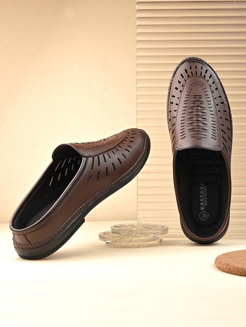 men brown slip on sandal
