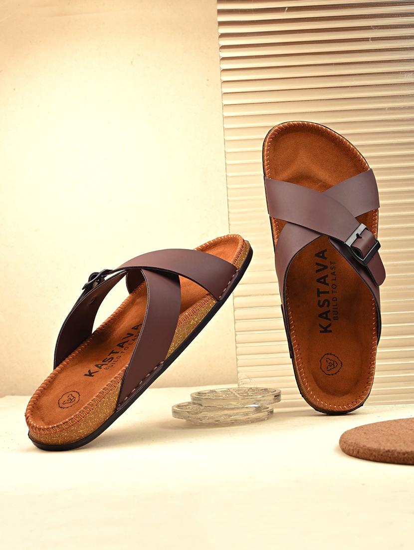 men brown slip on sandal