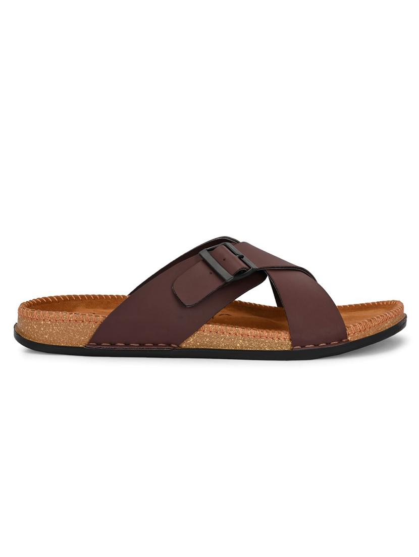 men brown slip on sandal - 22001740 - Standard Image - 3