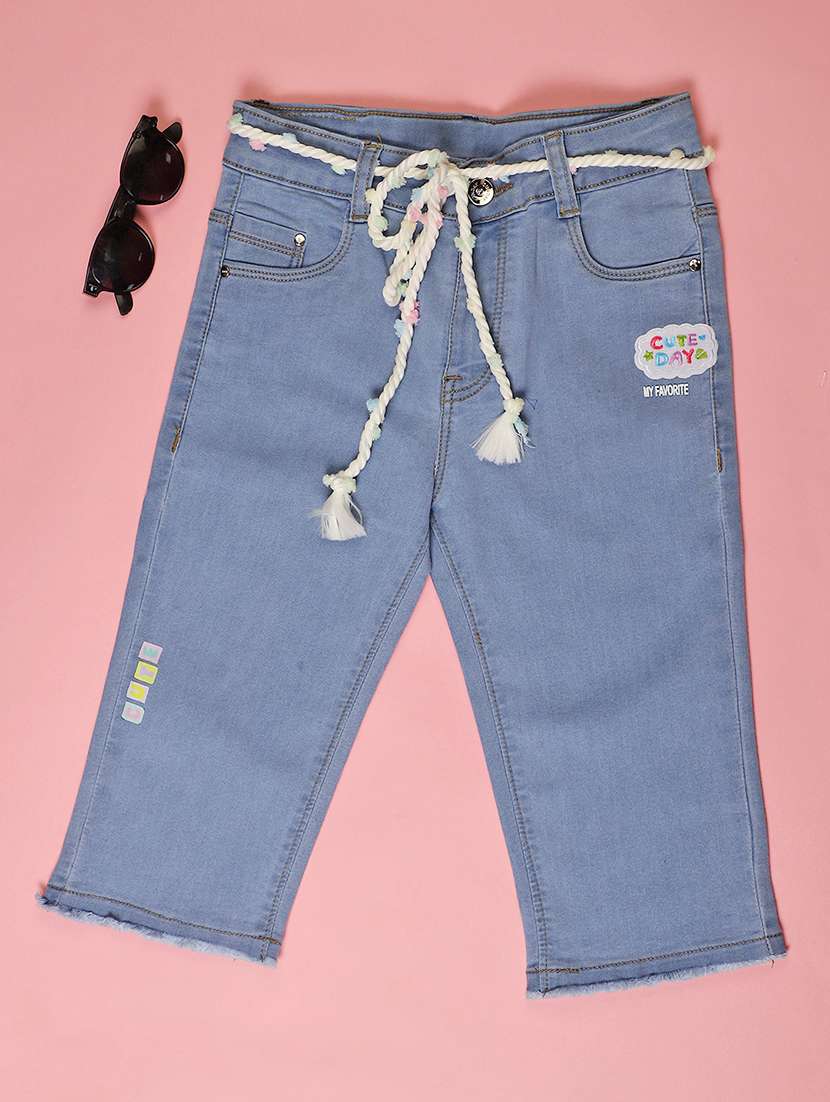 girls solid with work mid rise three fourth