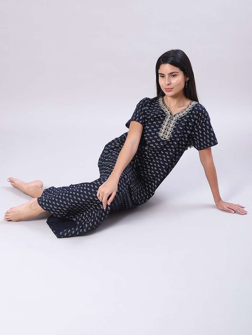 women printed short sleeve nighty - 22001942 -  Standard Image - 3