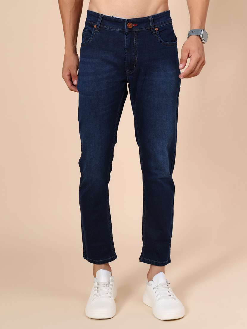 men washed mid rise ankle length jean