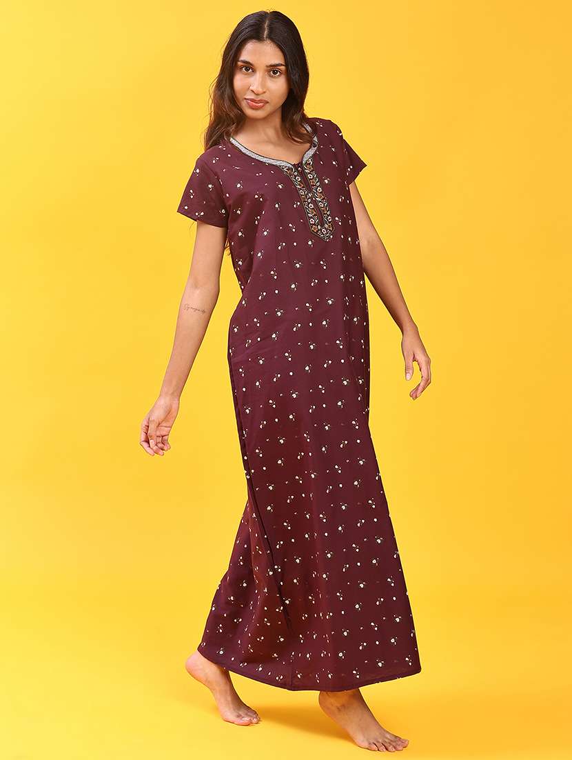 women printed short sleeve nighty - 22002008 -  Standard Image - 3