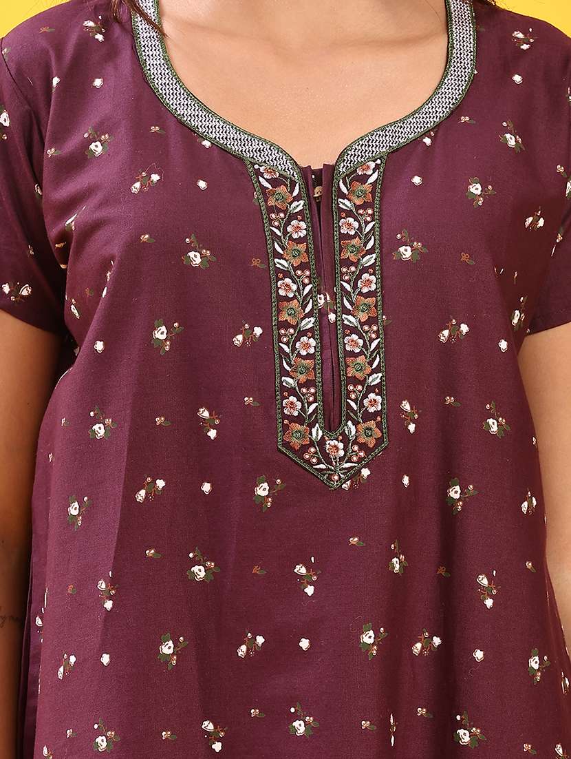 women printed short sleeve nighty - 22002008 -  Standard Image - 5