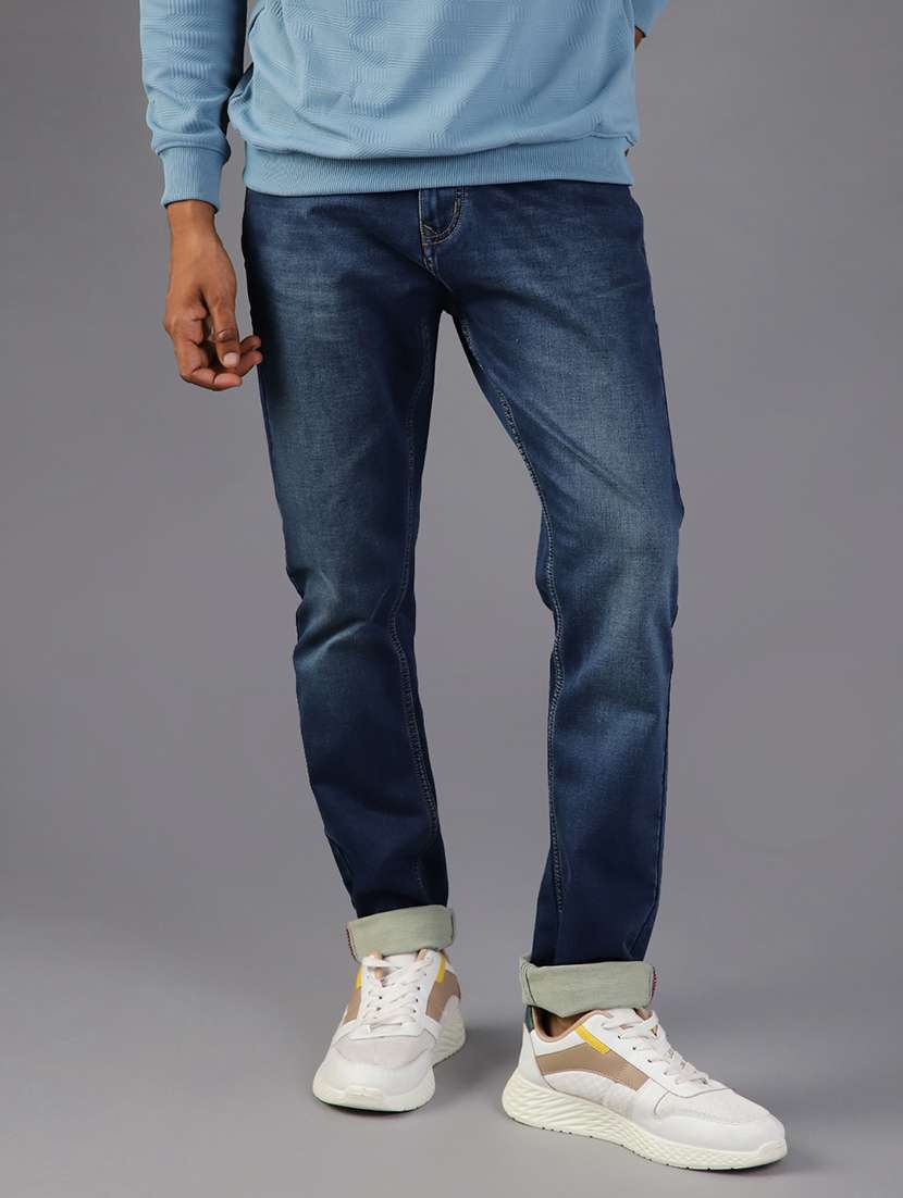 men solid mid rise slim fit jeans