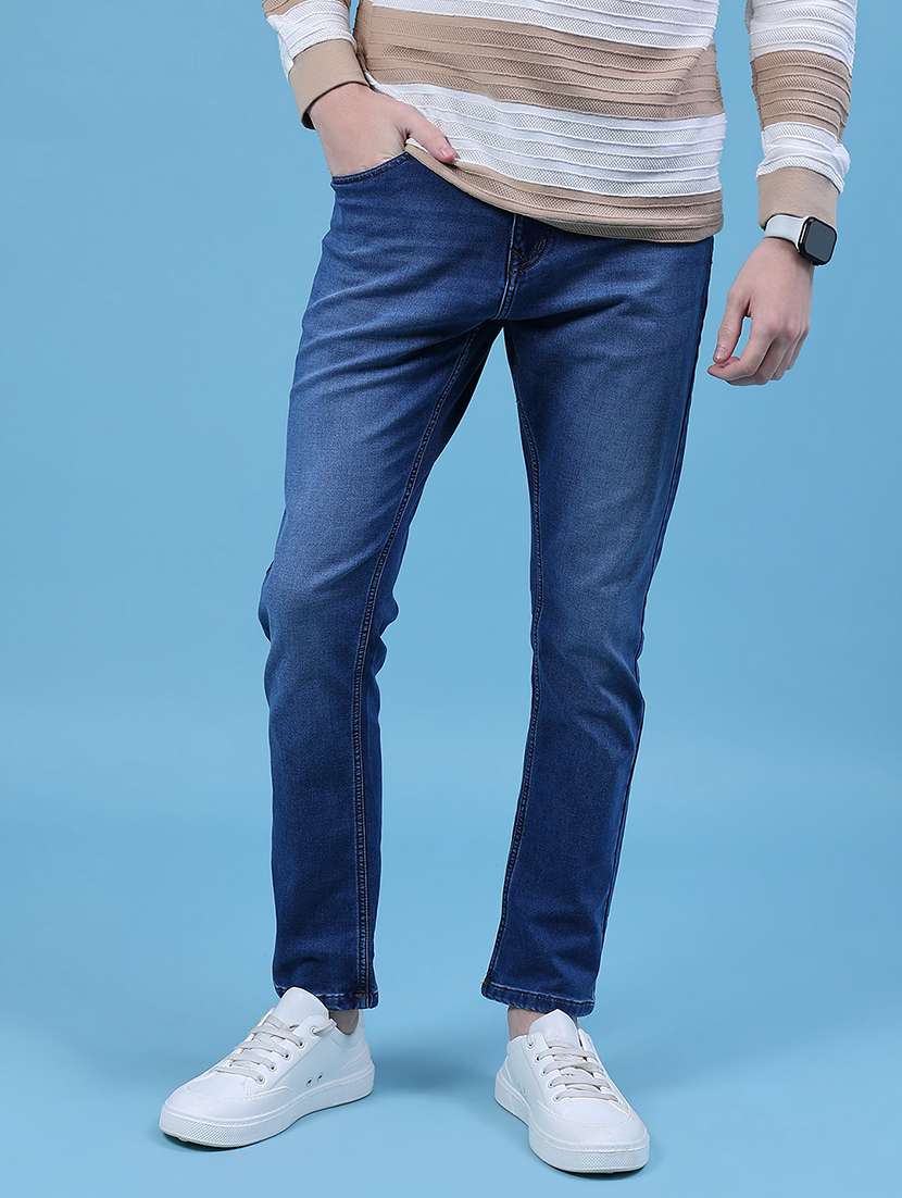 men solid mid rise slim fit jean