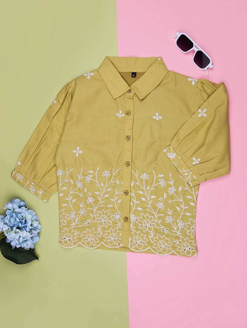 girls solid with work three quarter sleeve top - 22002029 -  Zoom Image - 0