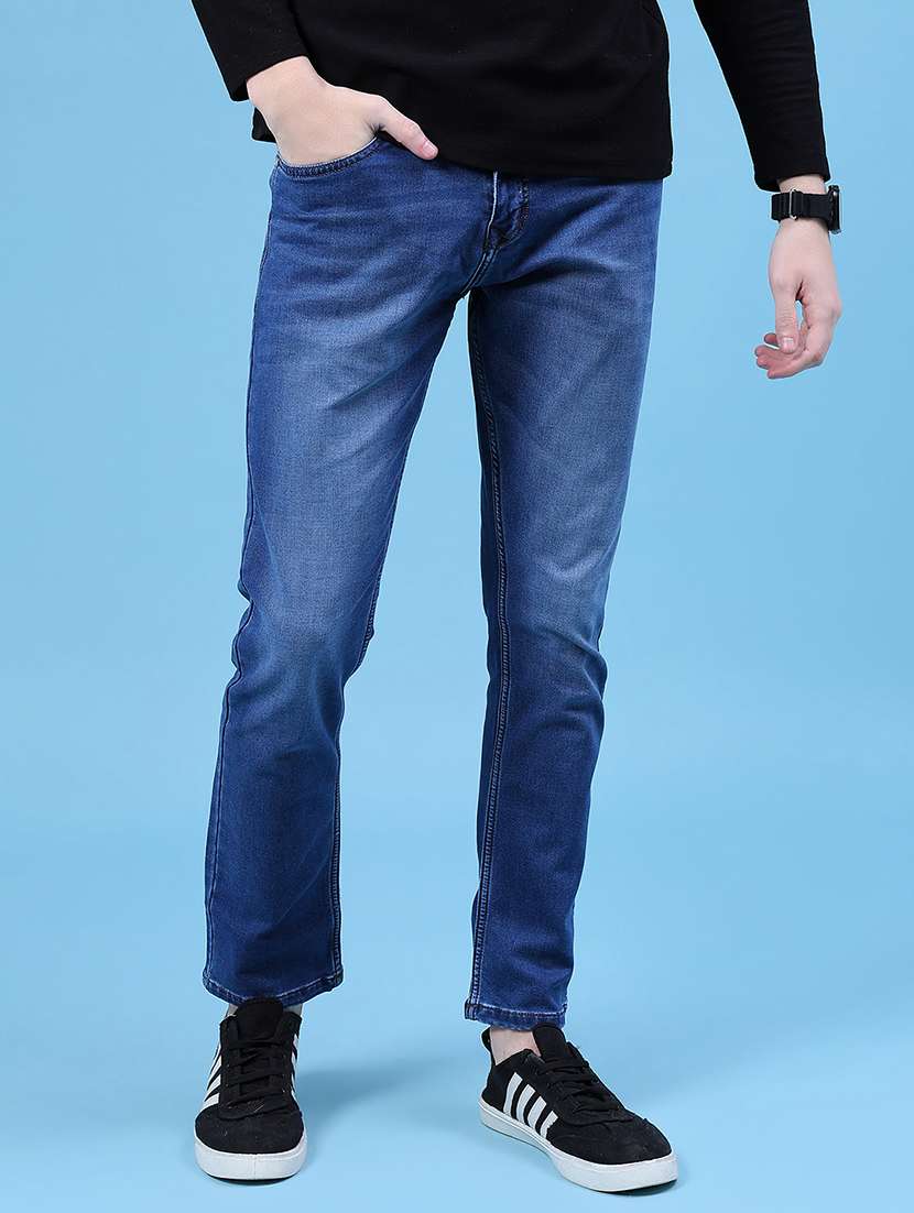 men solid mid rise slim fit jean