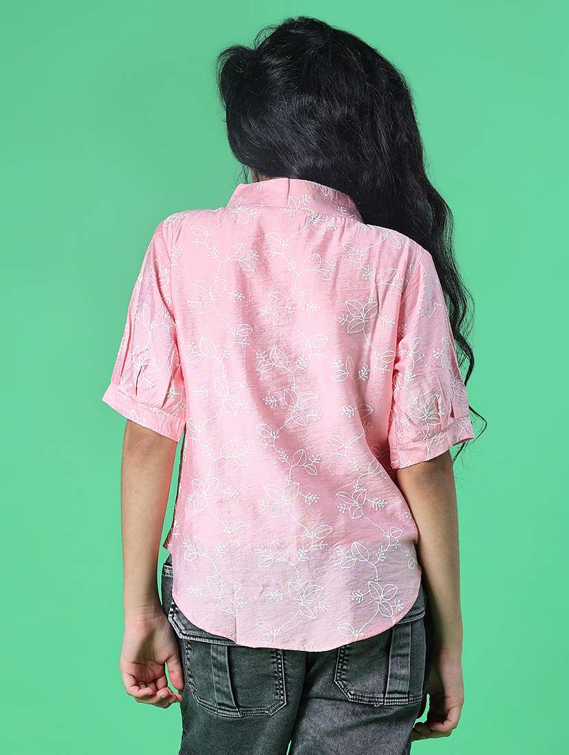girls solid with work short sleeve top - 22002075 -  Standard Image - 3