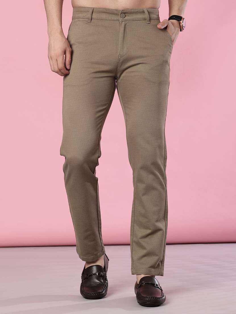 men solid mid rise casual chinos