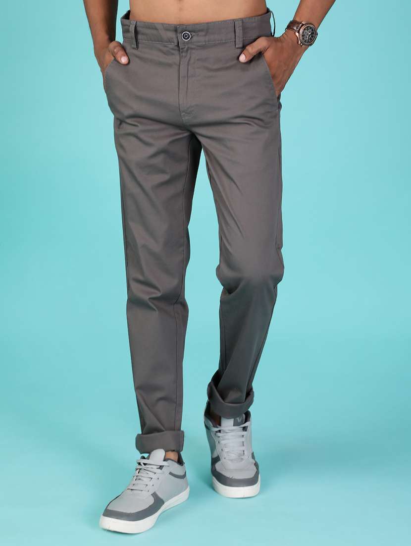 men solid mid rise casual chino