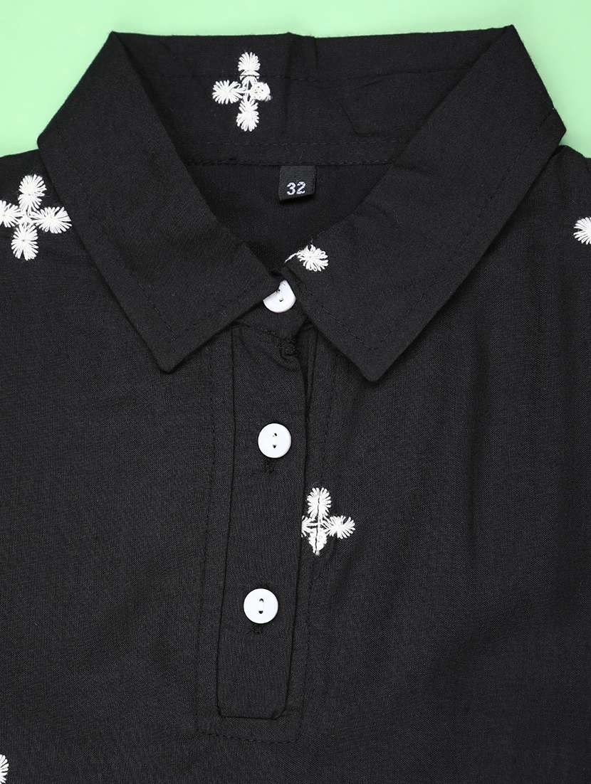 girls embroidered three quarter sleeve top - 22002229 -  Standard Image - 3