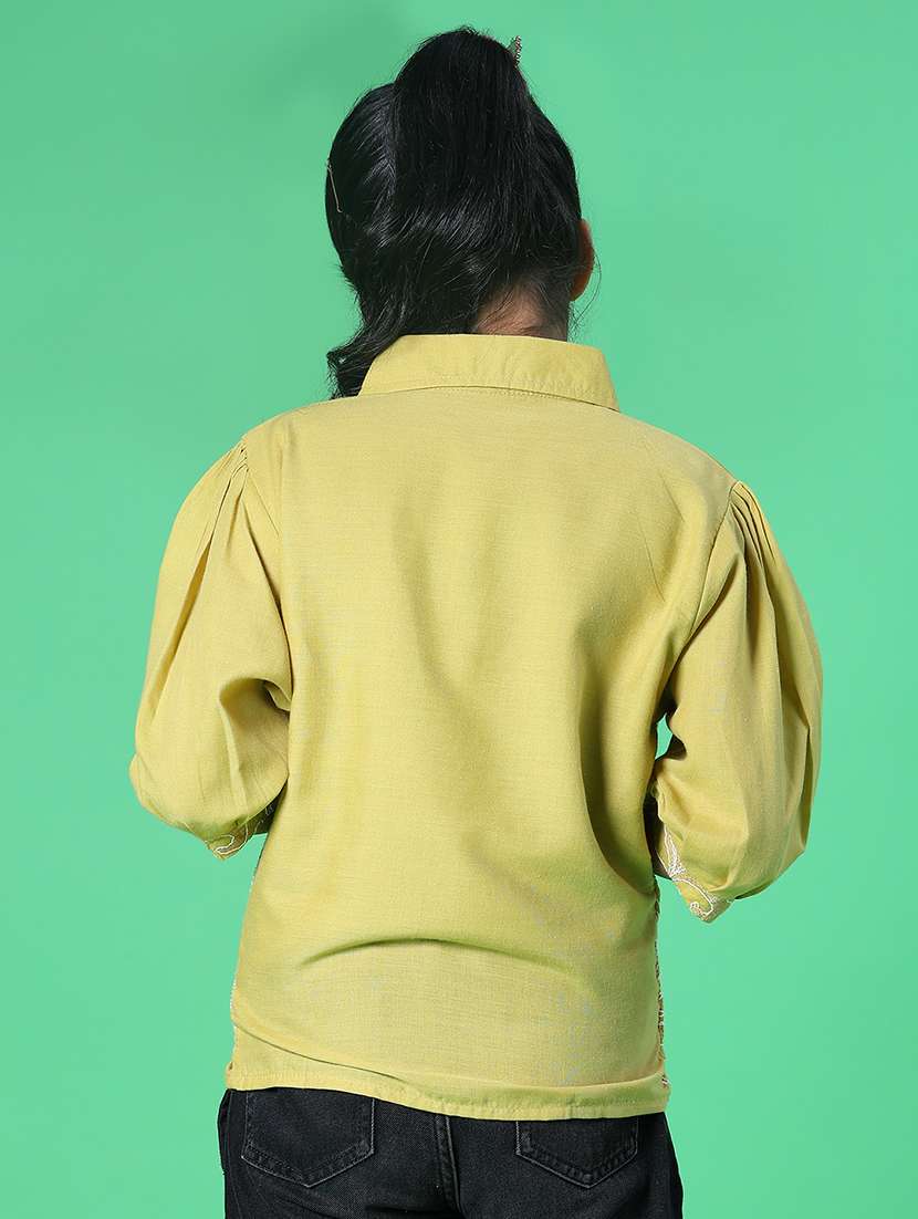 girls embroidered three quarter sleeve top - 22002237 -  Standard Image - 3