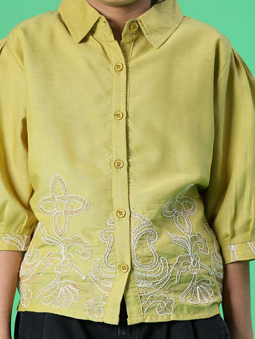 girls embroidered three quarter sleeve top - 22002237 -  Standard Image - 5