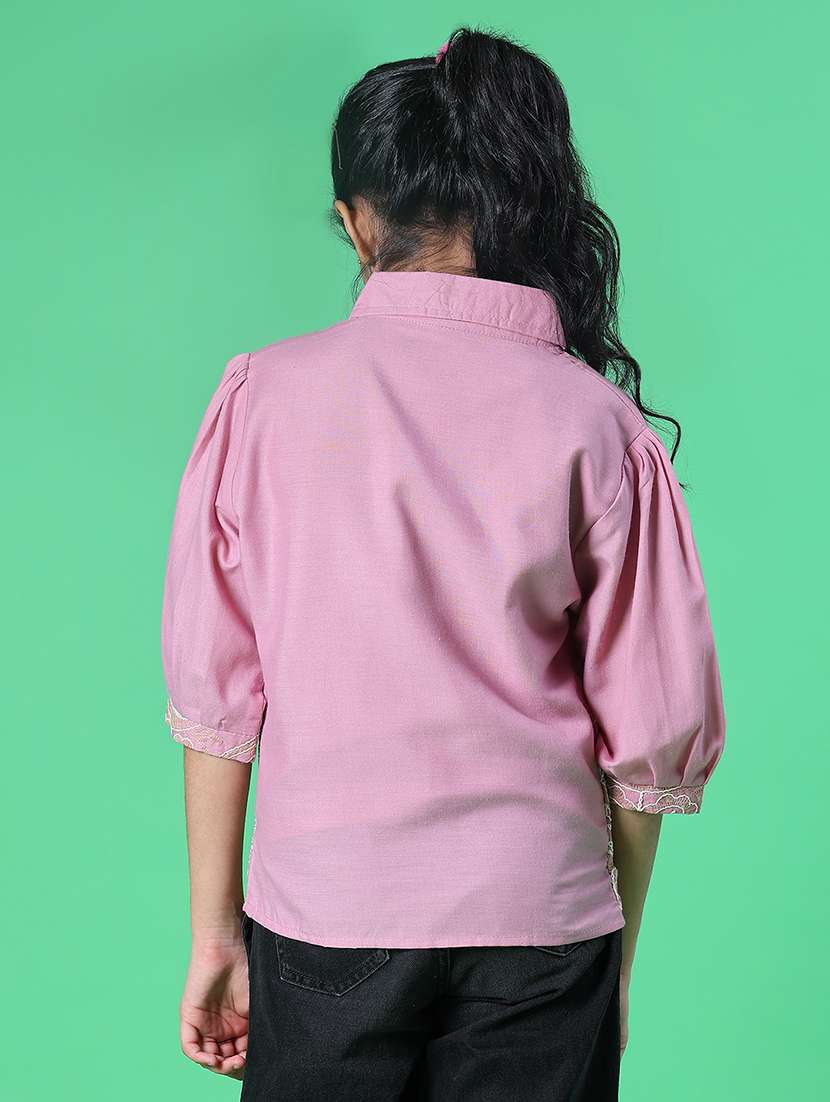 girls embroidered three quarter sleeve top - 22002240 -  Standard Image - 3