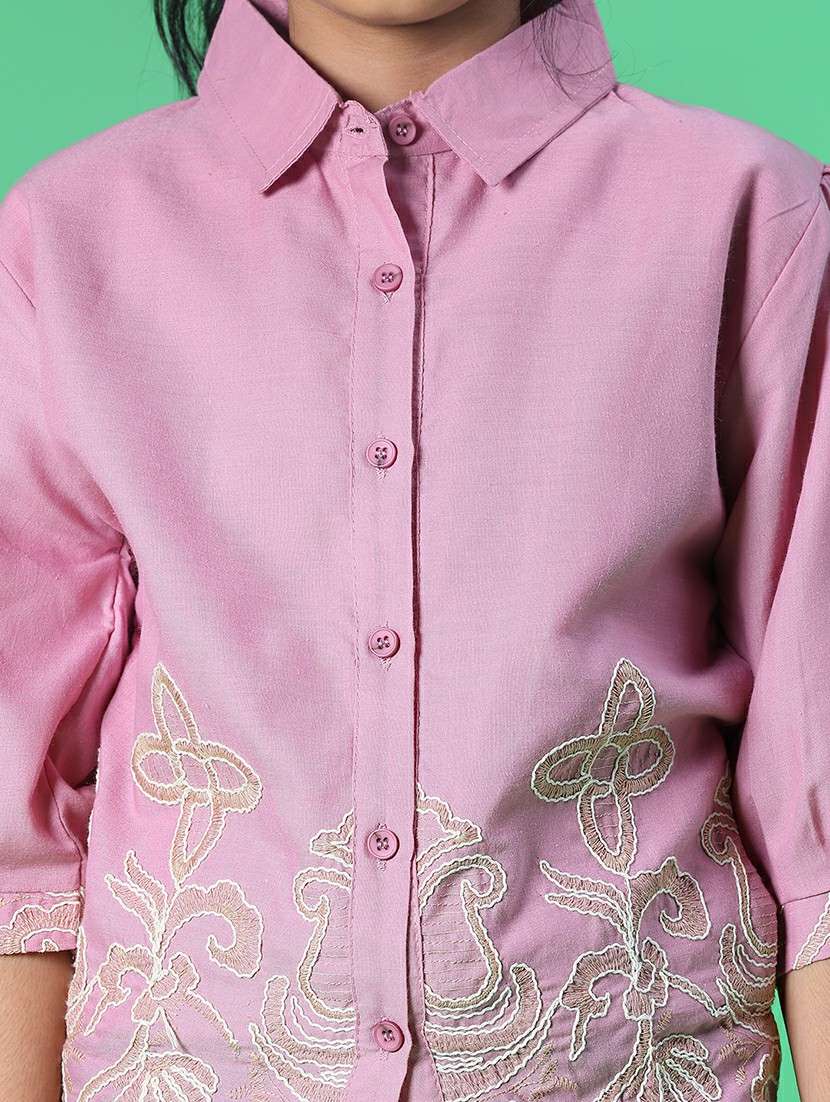 girls embroidered three quarter sleeve top - 22002240 -  Standard Image - 5