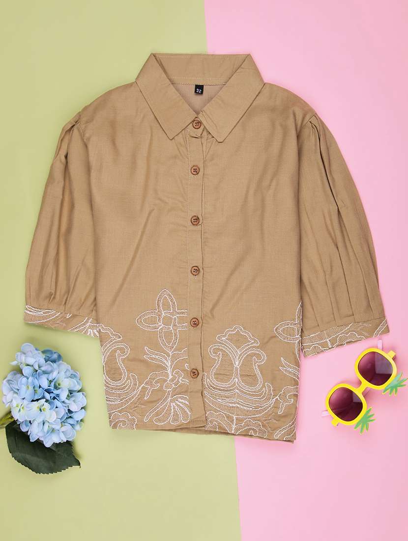 girls embroidered three quarter sleeve top