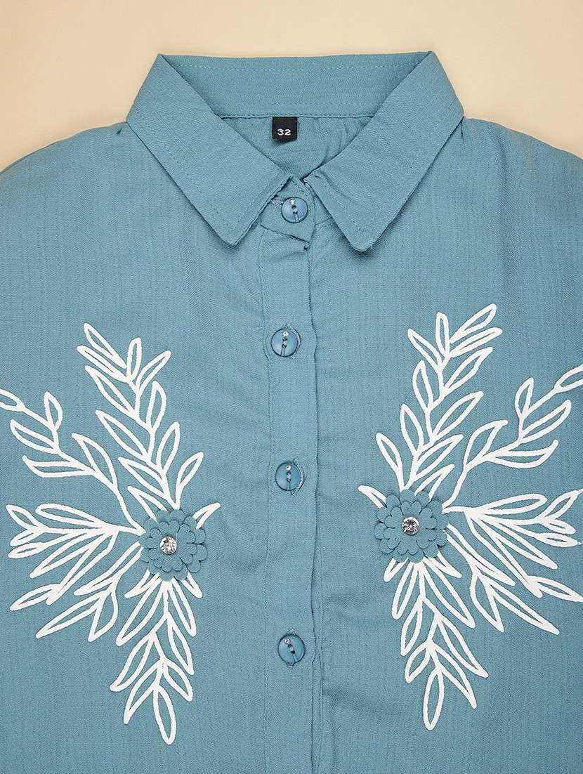 girls embroidered three quarter sleeve top - 22002243 -  Standard Image - 3