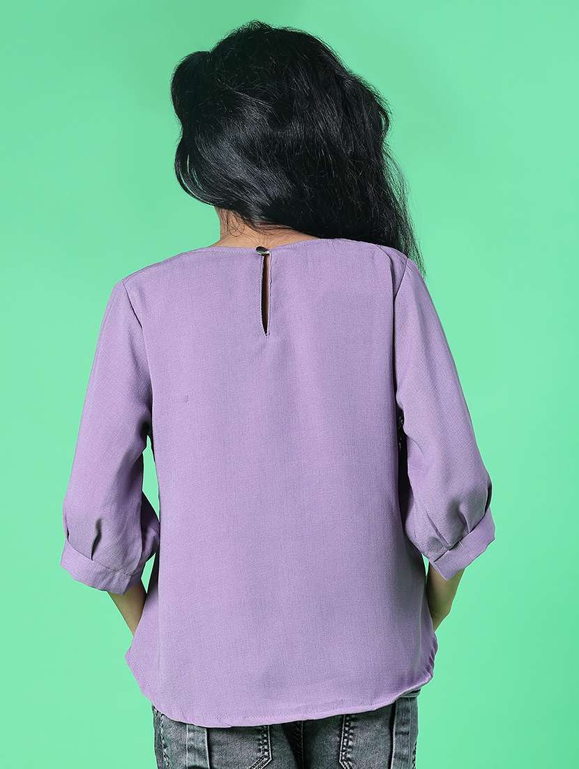 girls embroidered three quarter sleeve top - 22002248 -  Standard Image - 3