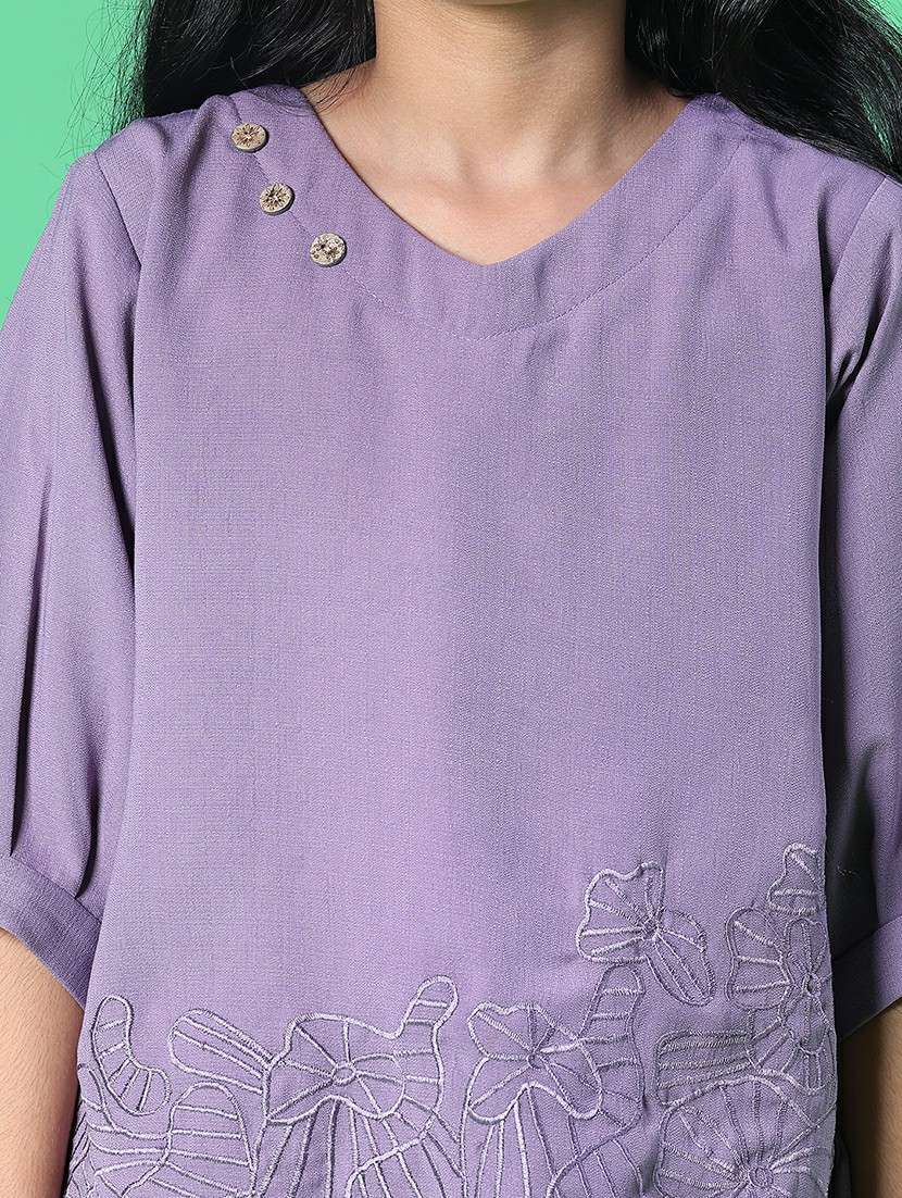 girls embroidered three quarter sleeve top - 22002248 -  Standard Image - 5