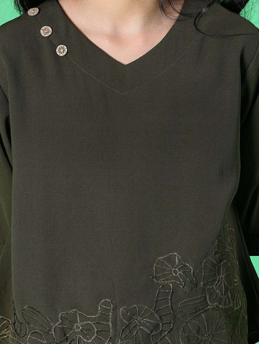 girls embroidered three quarter sleeve top - 22002251 -  Standard Image - 5