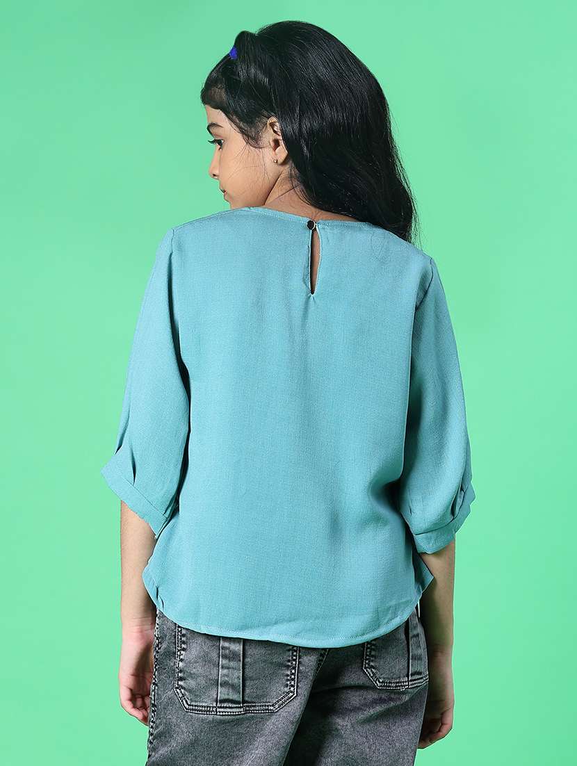 girls embroidered three quarter sleeve top - 22002253 -  Standard Image - 3