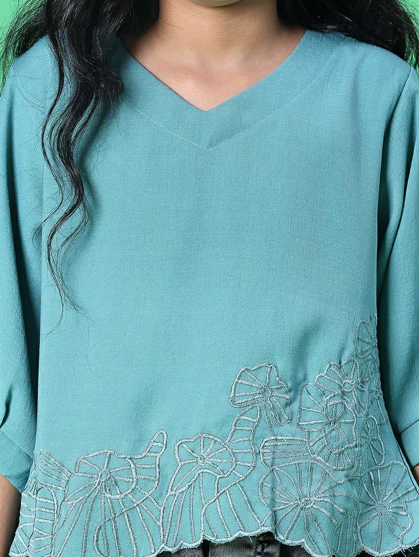 girls embroidered three quarter sleeve top - 22002253 -  Standard Image - 5