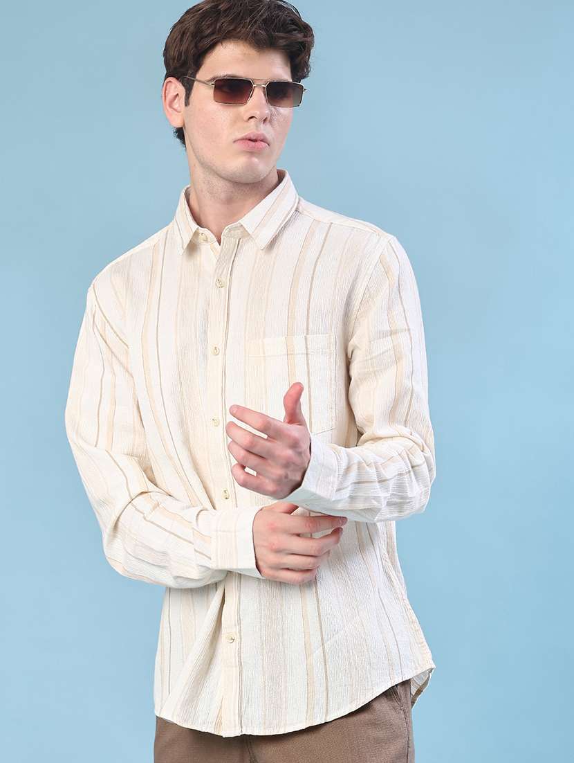 men striped collared long sleeve shirt